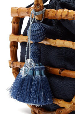 Handmade Bamboo Bucket Handbag with Tassel Accents