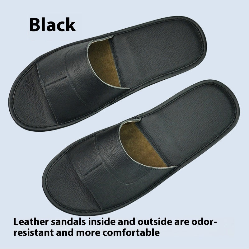 Home Indoor Non-slip Soft Bottom Cowhide Sandals