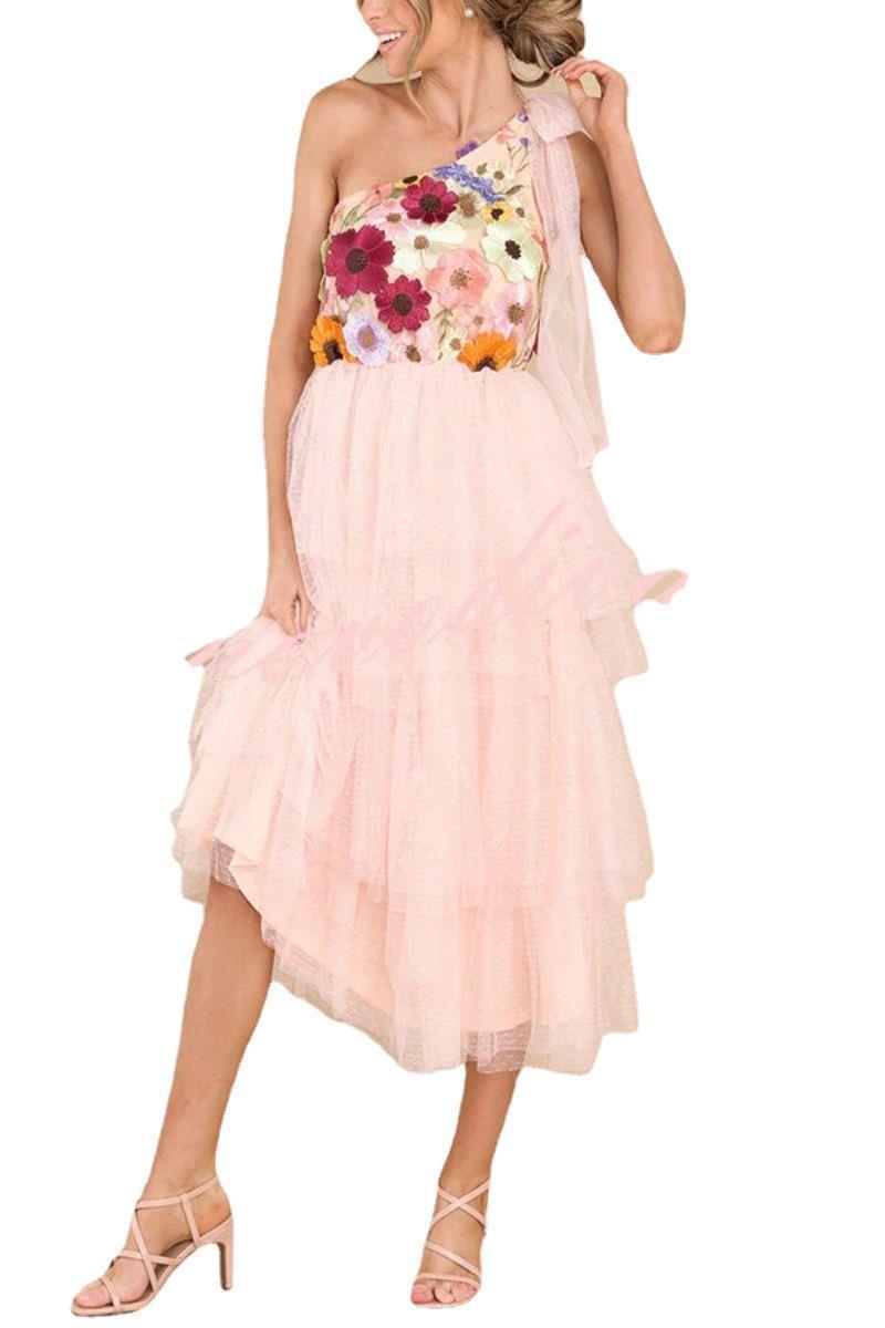 Spring and Summer European and American Fashion Three-Dimensional Flower Wide Hem Dress