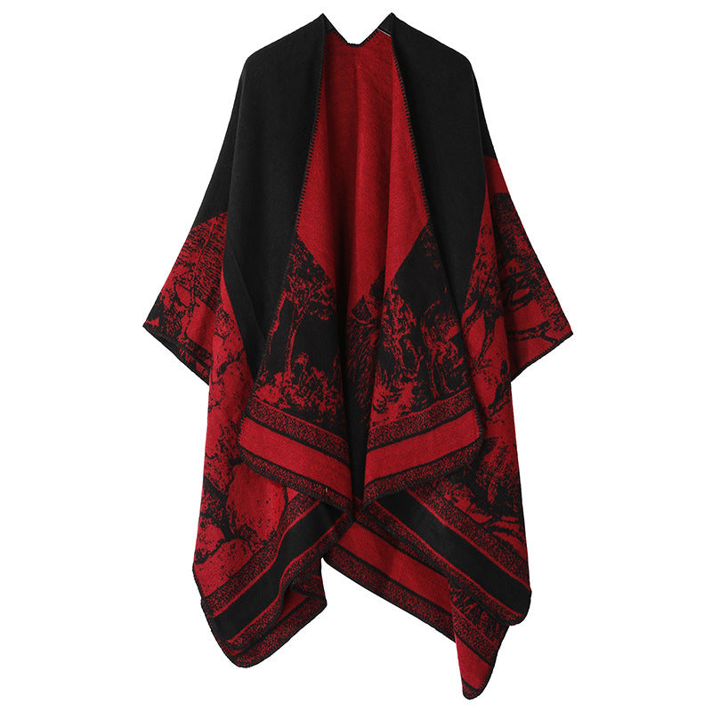 Women's Double-Sided Tassel Split Cloak Shawl: Classical Style