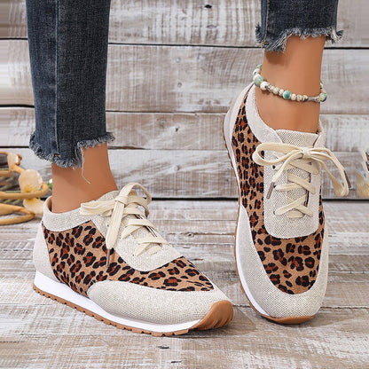 Leopard Print Lace-Up Casual Sports Shoes