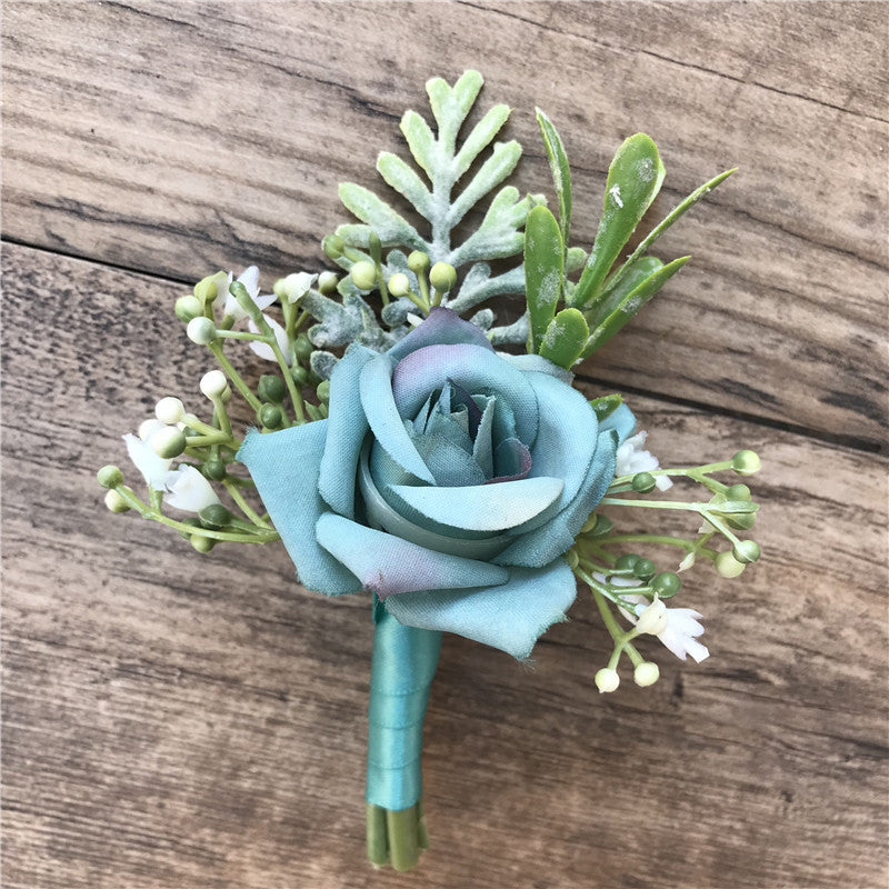 Pre-Wedding Korean Fabric Bride and Groom Corsage with Rose Buds