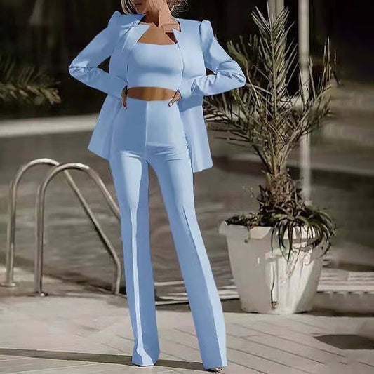 Tube Top High Waist Straight Leg Pants Suit