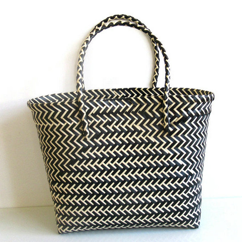 Striped Woven Beach Bag