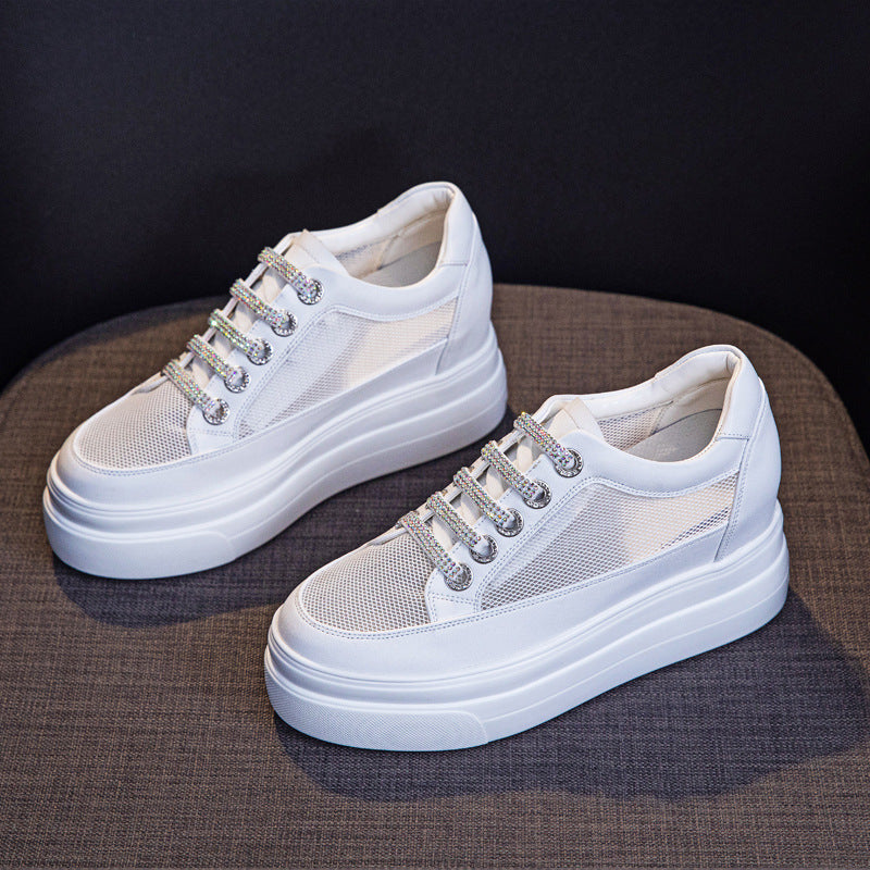 White Leather Platform Casual Board Shoes