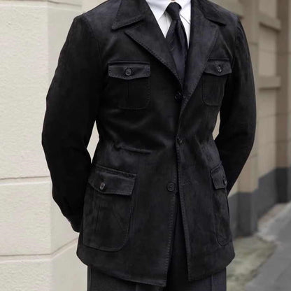 Vintage Multi-pocket Hunting Men's Italian Casual Plankton Handsome Trench Coat