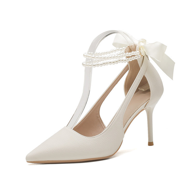 White Stiletto Heels with Bow Detail for Bridesmaids