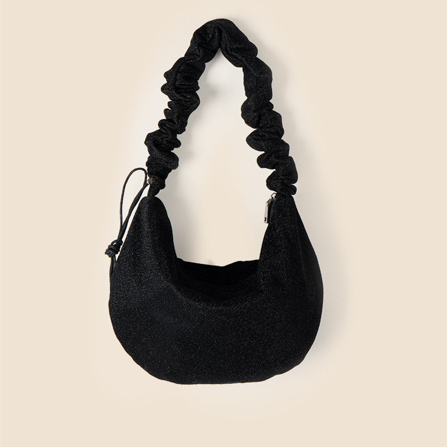 Pleated Drawstring Zip-up Shoulder Bag