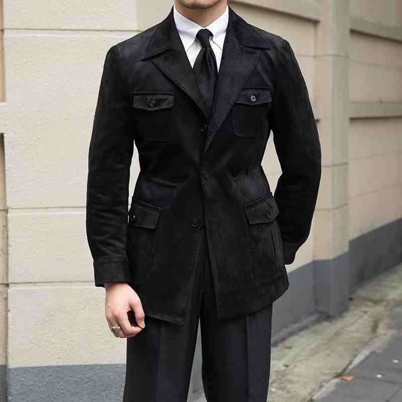 Vintage Multi-pocket Hunting Men's Italian Casual Plankton Handsome Trench Coat