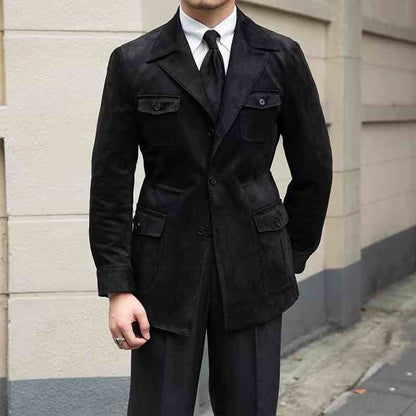 Vintage Multi-pocket Hunting Men's Italian Casual Plankton Handsome Trench Coat