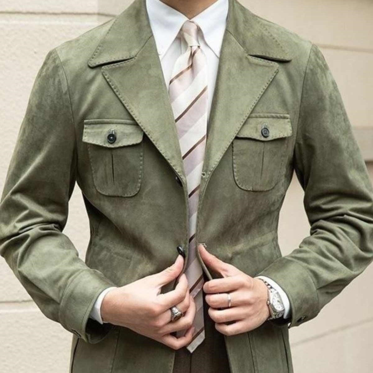 Vintage Multi-pocket Hunting Men's Italian Casual Plankton Handsome Trench Coat