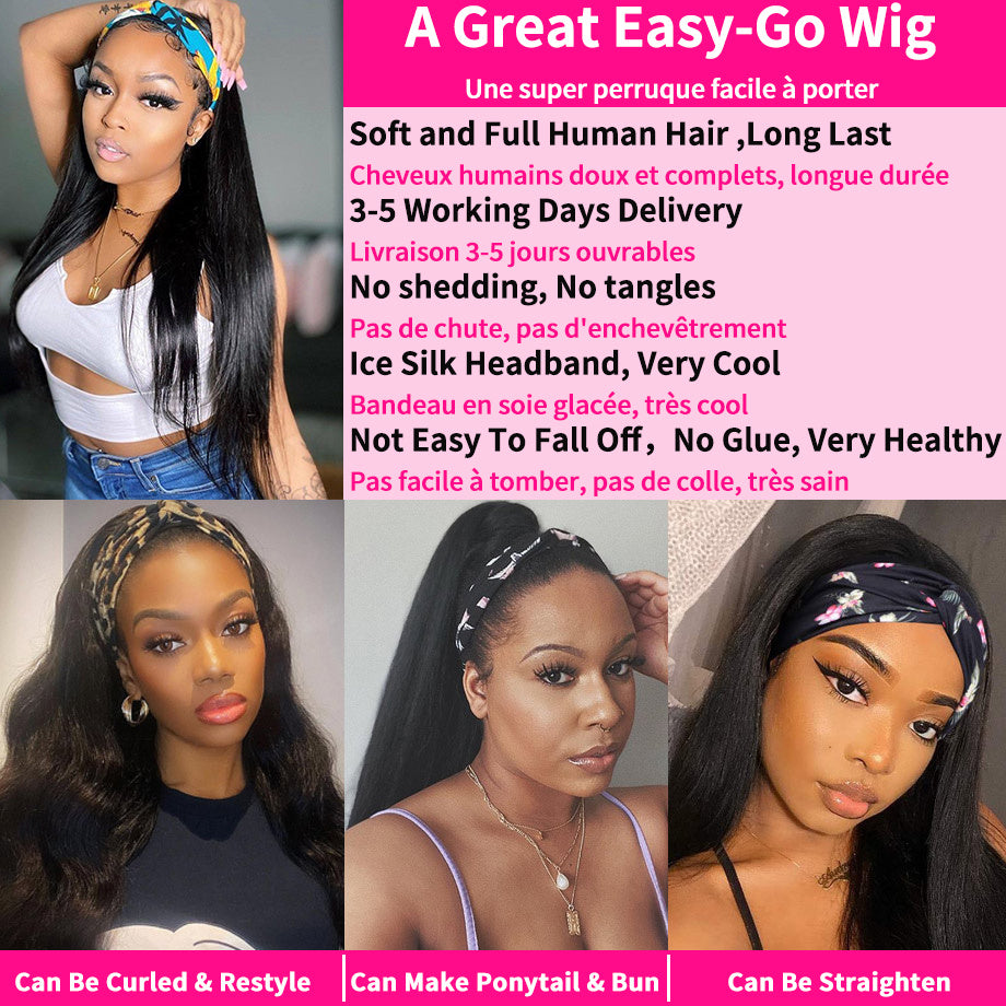 Human Hair No Lace Headband Wig