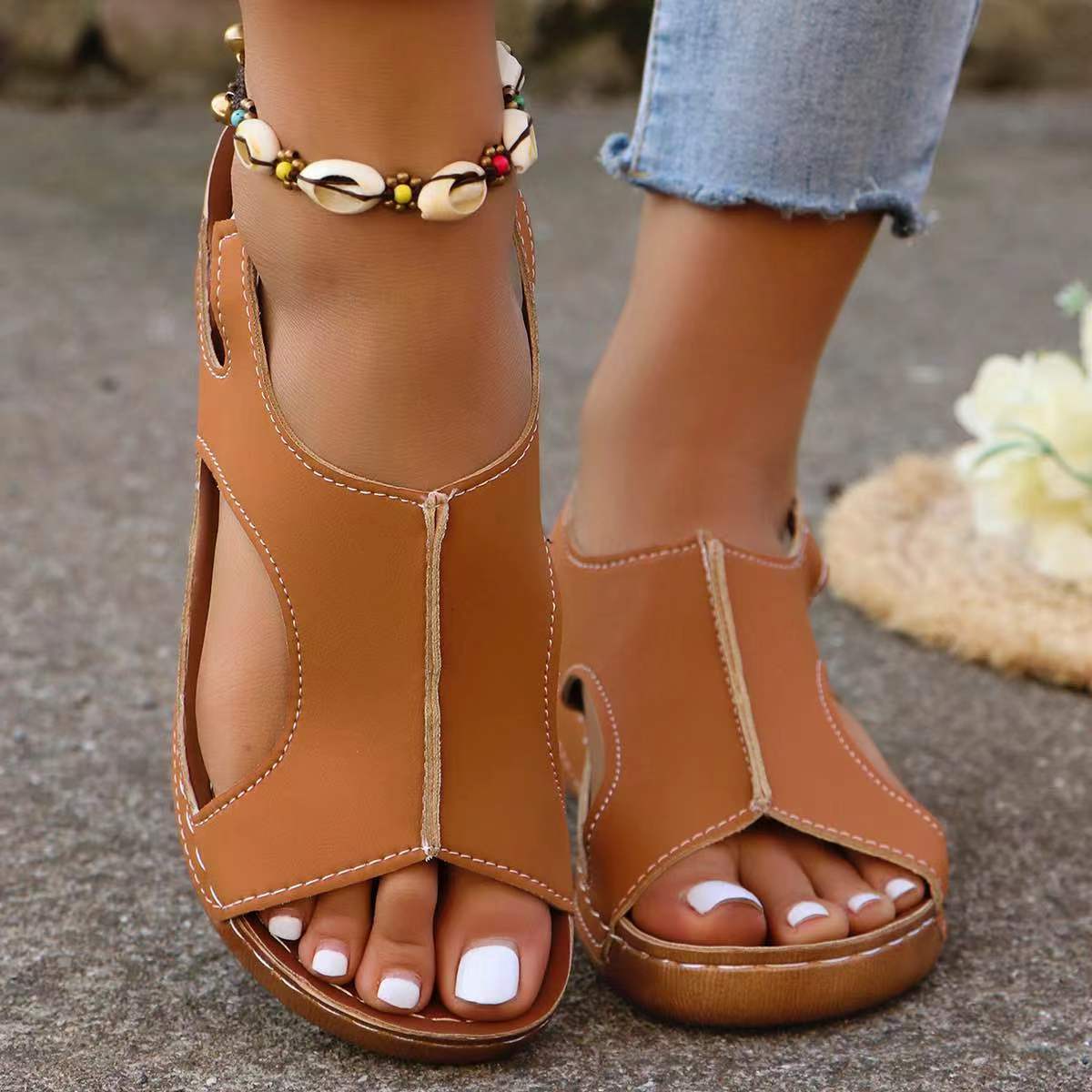 Elastic Band Wedge Sandals