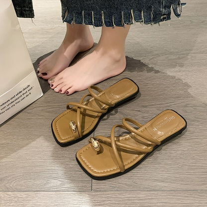 Metallic Cross Strap Slippers