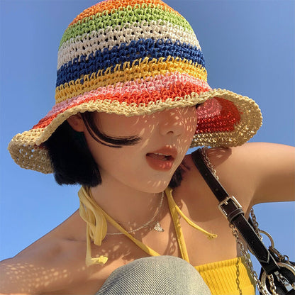 Rainbow Straw Sun-proof Bucket Hat