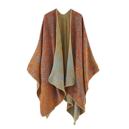 Women's Double-Sided Tassel Split Cloak Shawl: Classical Style