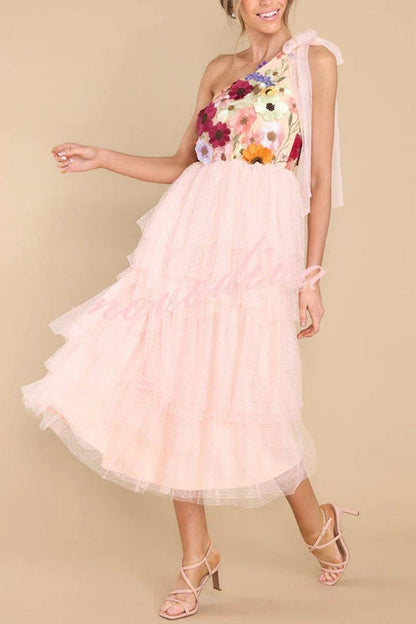 Spring and Summer European and American Fashion Three-Dimensional Flower Wide Hem Dress