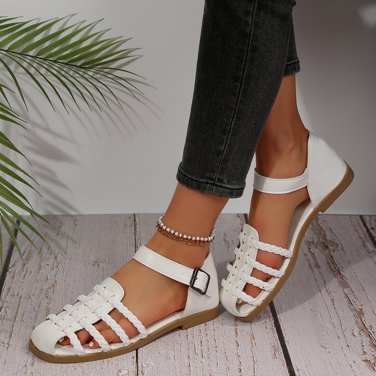 Closed-Toe Hollow Woven Sandals