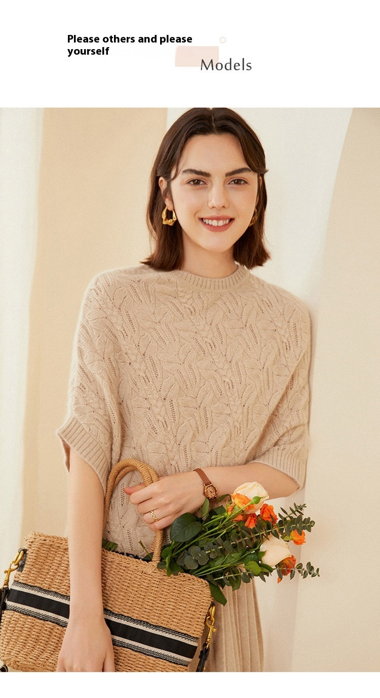 Women's Round Neck Cashmere Pullover Cloak with Twisted Pattern