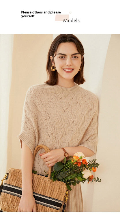 Women's Round Neck Cashmere Pullover Cloak with Twisted Pattern