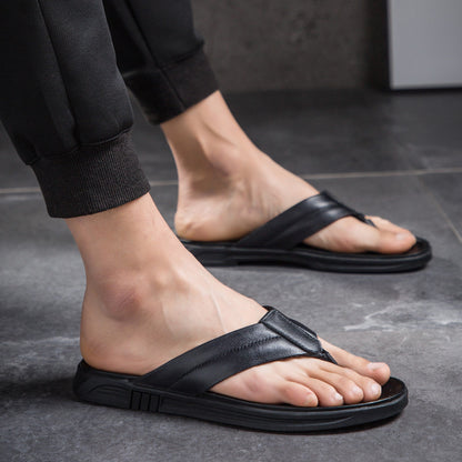 Men's Summer Leather Flip-flops Beach Slippers