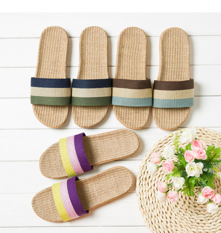 Couple's Indoor Non-slip Linen Platform Slippers