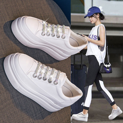 White Leather Platform Casual Board Shoes